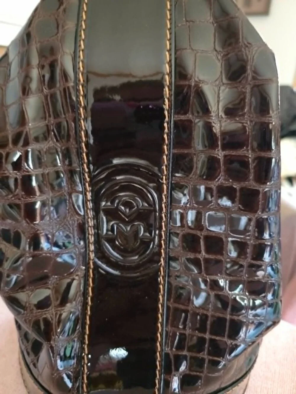 MARINO ORLANDI Made In Italy Leather Sling Backpack Patent Croc Leather